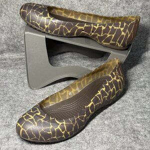 Crocs Carlisa Giraffe Print Ballet Flats - Size 9 - Slip On Shoe - Brown Tan